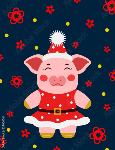 Happy new year cute pig girl postcard chinese. Symbol of the year 2019 vector illustrtion