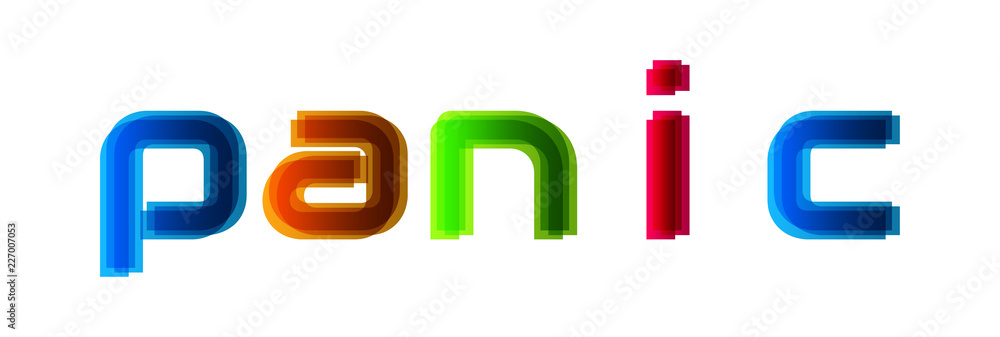 Panic - modern multicolor text on white background Panic - modern multicolor text on white background