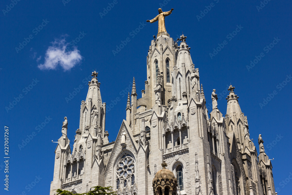 Tibidabo church with Christ on the top in Barcelona, Spain