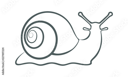 Sign snail. Snail symbol. Isolated black silhouette snail on white background. Icon snail. Vector illustration