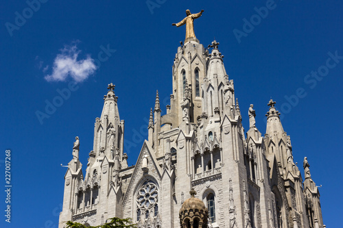 Tibidabo church with Christ on the top in Barcelona, Spain