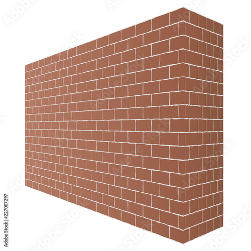 Diagonal brown brick wall texture with a perspective is isolated on white background.