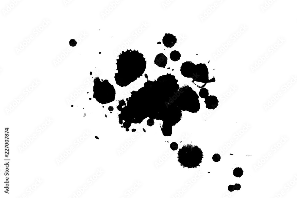 Black ink on white background. Paint splatters. Black ink on white background. Paint splatters.