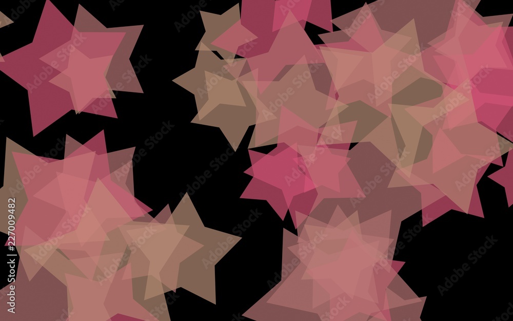 Obraz premium Multicolored translucent stars on a dark background. Pink tones. 3D illustration