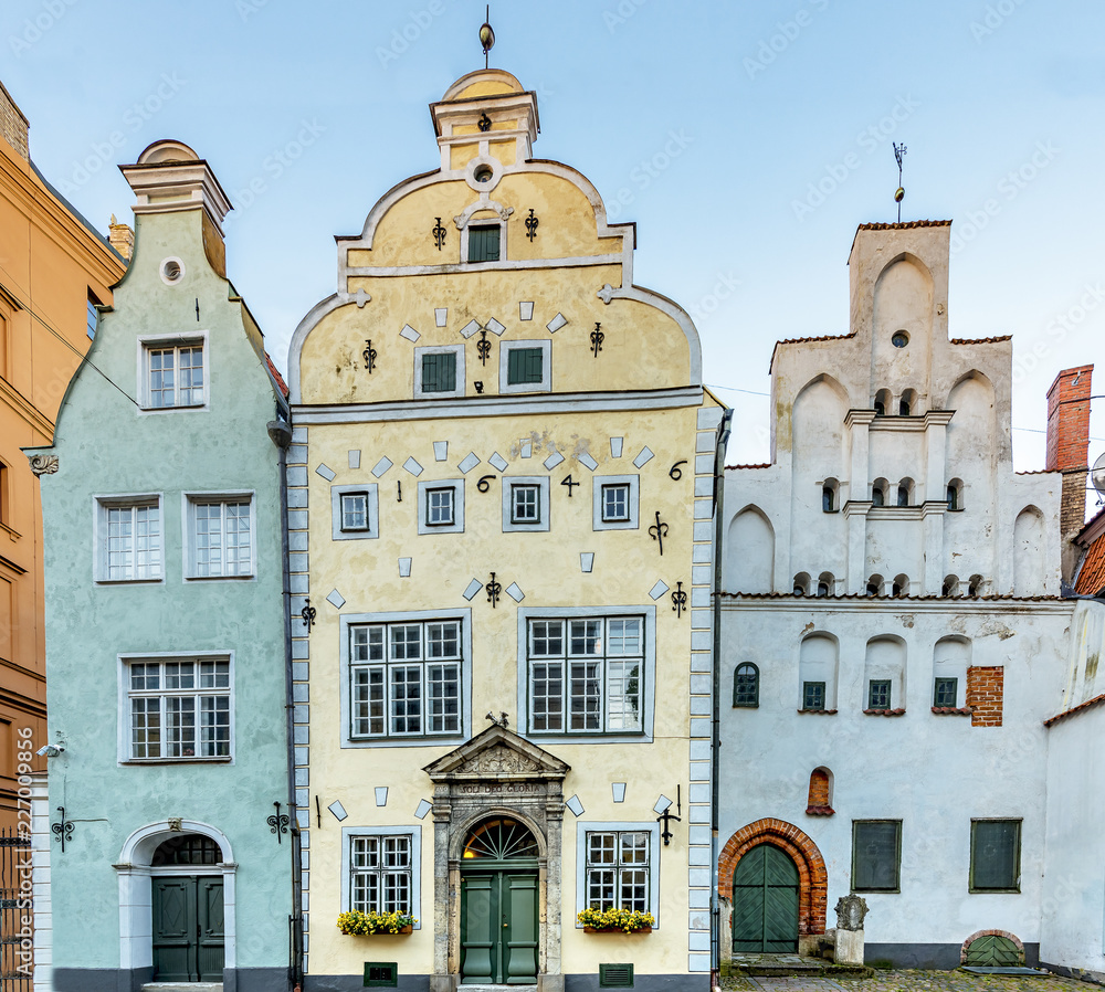 Fototapeta premium Oldest medieval buildings in Riga - the capital of Latvia, the old city offers for tourists unique architectural Gothic ensembles and rare ancient buildings