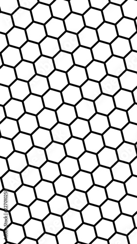 Black honeycomb on a white background. Isometric geometry. Vertical image orientation. 3D illustration © Plastic man