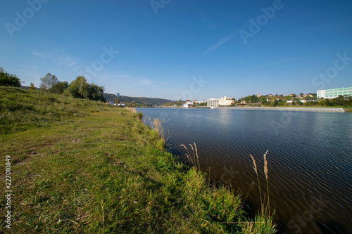 Canvas Print Calm Vltava river with grass