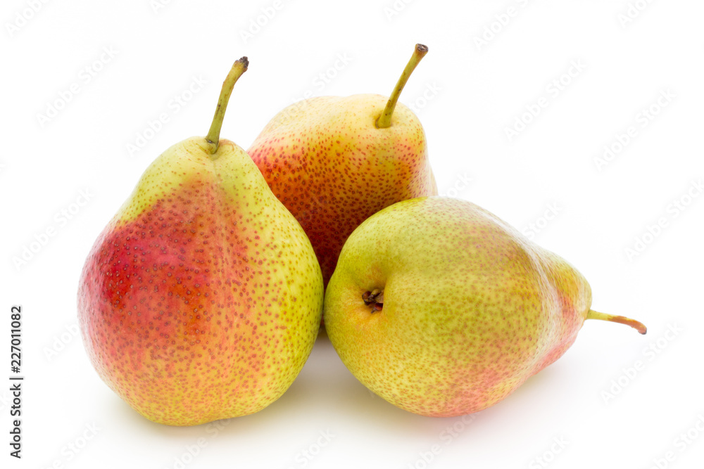 Fresh bio pear with leaves on isolated white background. Fresh bio pear with leaves on isolated white background.