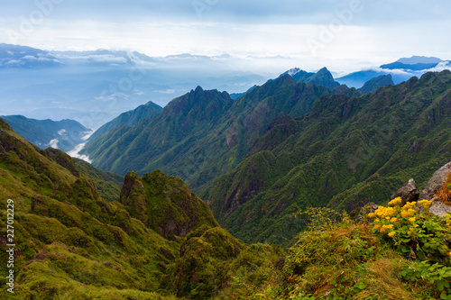 Beautiful view from the summit of the Fansipan Mountain, Sapa, Vietnam
