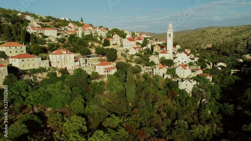 Aerial view of traditional dalmatian village of Lozisca, Brac Island, Croatia. photo