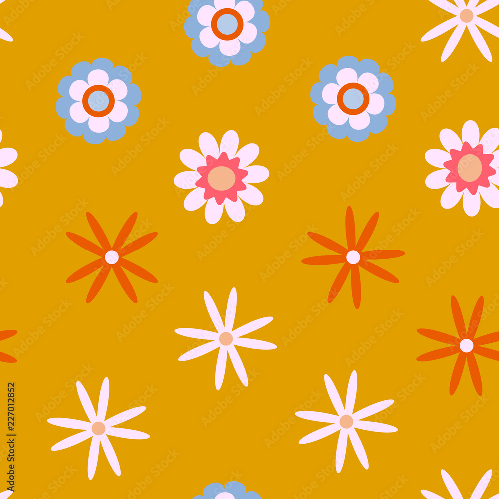 Colorful seamless pattern with flowers, vector