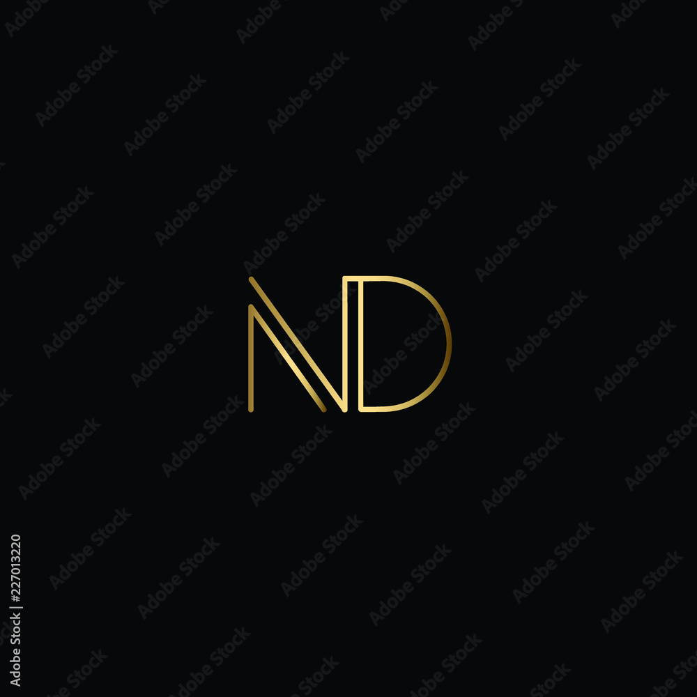 Letter ND Logo Design, Creative Minimal ND Logo Design Using Letter N D in Gold and Black Color Letter ND Logo Design, Creative Minimal ND Logo Design Using Letter N D in Gold and Black Color