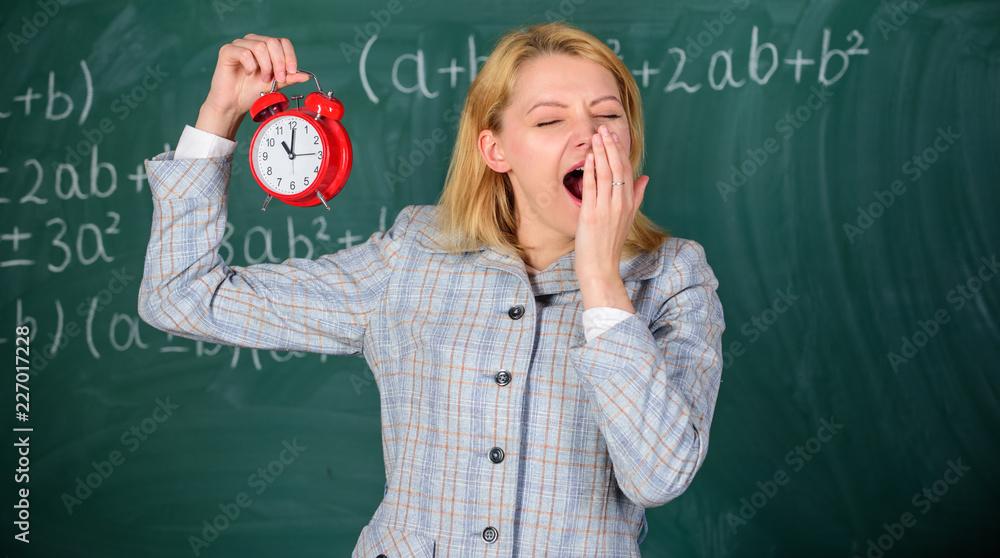 Educator start lesson. She cares about discipline. Woman teacher hold