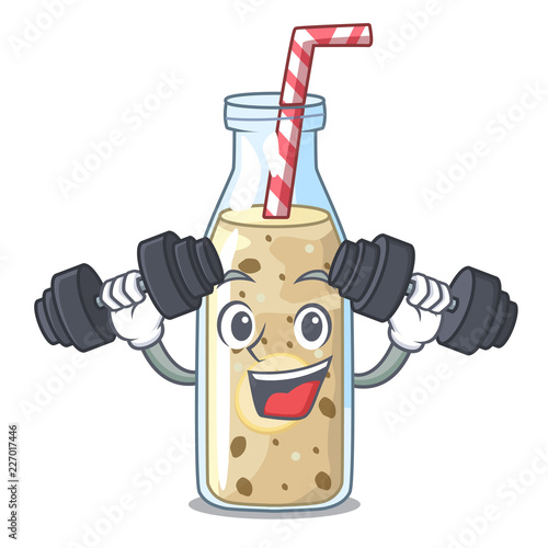 Fitness banana smoothie on a cartoon table