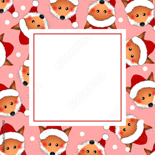 Red Fox Santa Claus on Pink...
