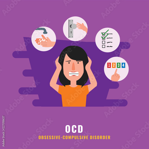 OCD. Obsessive compulsive disorder. Mental health illustration