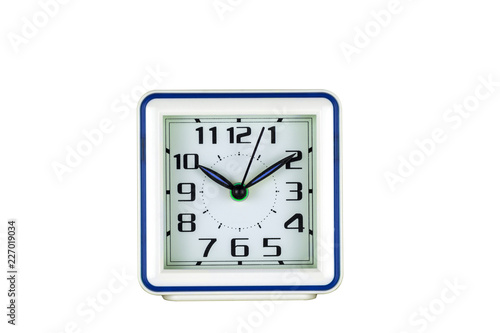 Square white alarm clock on white background