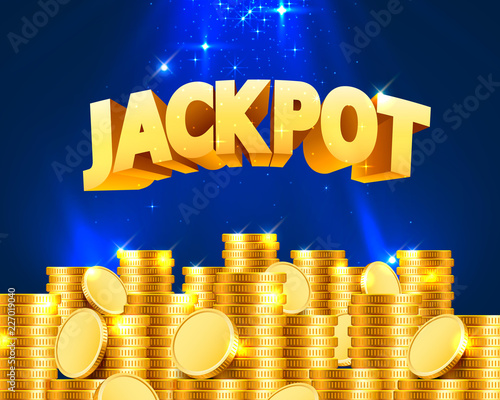 Jackpot in the form of gold coins. Isolated on blue background. Vector illustration