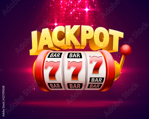 Golden slot machine wins the jackpot. Isolated on red background. Vector illustration