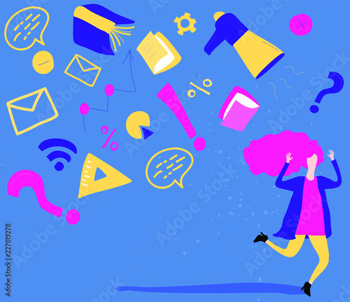 Woman under pressure. Person overloaded with information