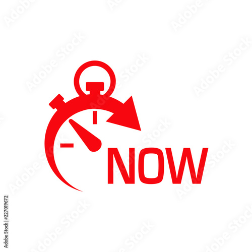 Icono plano cronometro con NOW en rojo