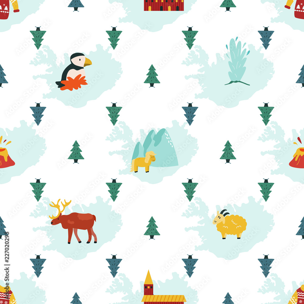 custom made wallpaper toronto digitalIceland cartoon seamless pattern. Travel illustration