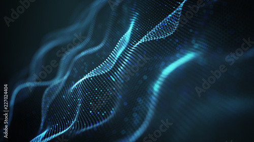Wavy shape of blue glowing dots abstract 3D illustration