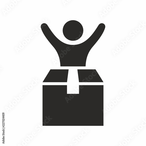 Happy man receiving a package. Vector icon.