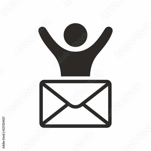 Happy man receiving a letter. Vector icon.