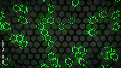 Wall of glowing green hexag...