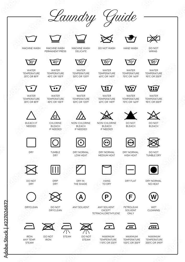 Foto Laundry Guide vector icons, symbols collection