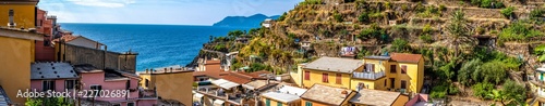 Panoramic view of colorful houses in Manarola Village Italy