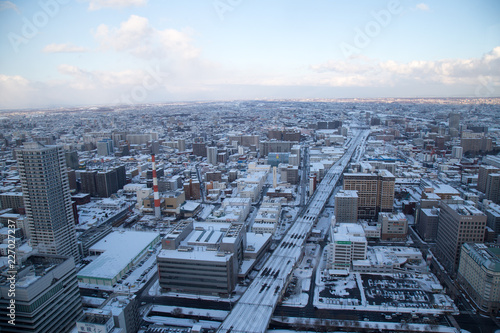 Sapporo cityscape (urban landscape) from top building JR Tower Observation Deck T38 in Japan