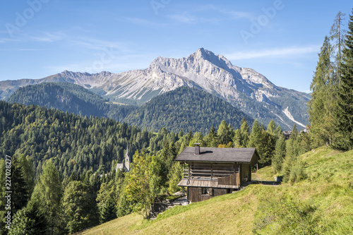 Wooden house in the mountains  italian dolomites  Sauris