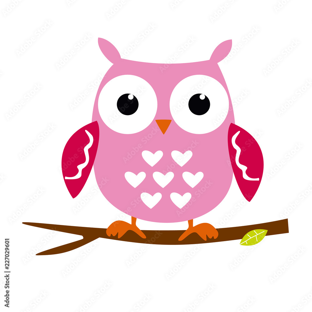 Pink Owl Sitting on a Branch. Cartoon Character Isolated on White Vector  Illustration You are my Valentine. Love in the air, Saint Valentine,  postcard Stock Vector | Adobe Stock
