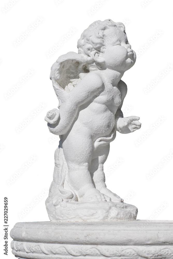 .The figure of a little angel is isolated on a white background.