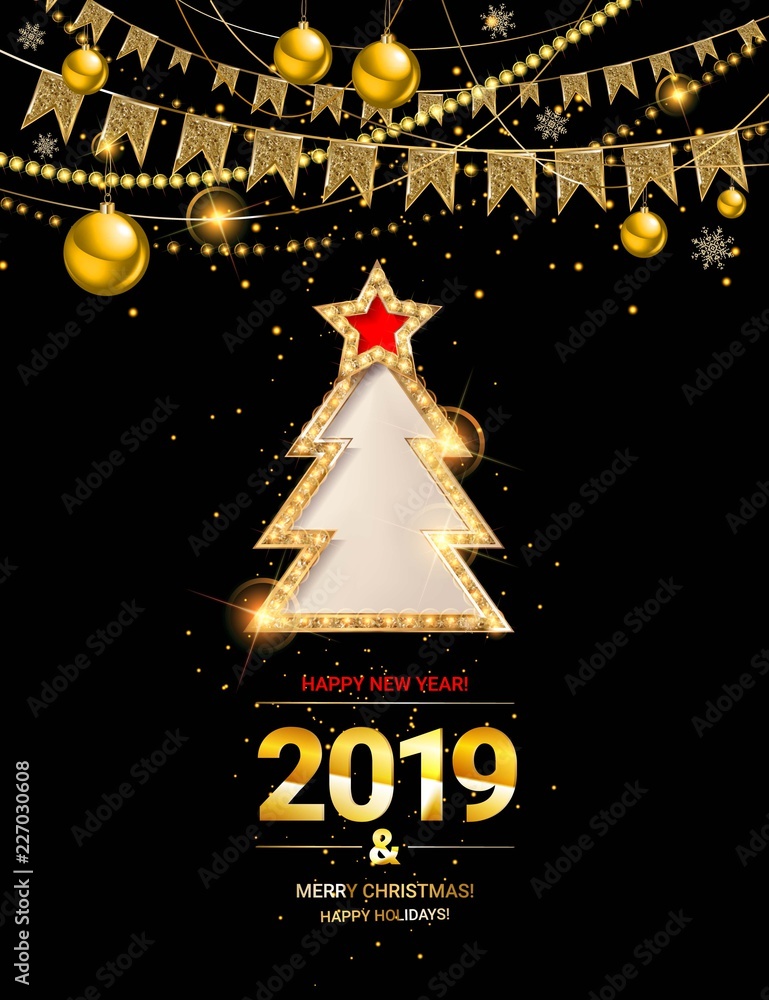 Naklejka premium Vector illustration of Happy New Year 2019.