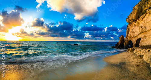 Beautiful sea sunset. Beach of Tropea , Calabria, Italy
