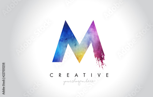M Paintbrush Letter Design with Watercolor Brush Stroke and Modern Vibrant Colors