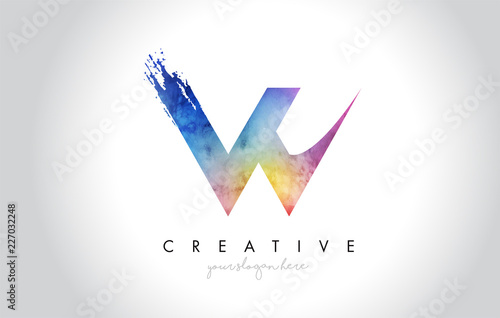 W Paintbrush Letter Design with Watercolor Brush Stroke and Modern Vibrant Colors