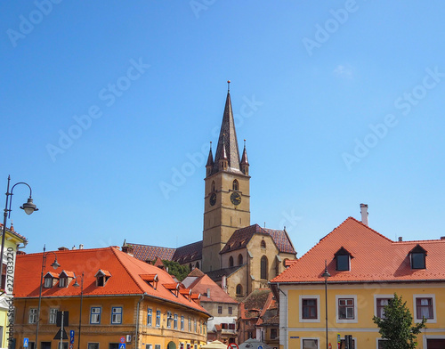 the view of the Cathedral in Sibiu Romania