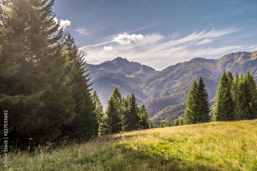 Beautiful landscape view of the mountains, italian dolomites, Sauris