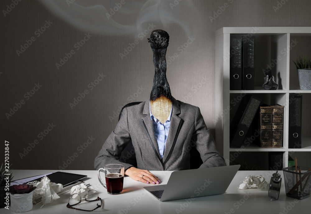 Conceptual photo illustrating burnout syndrome at work - obrazy, fototapety, plakaty 