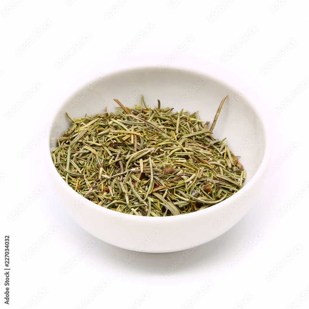 thyme in a ceramic white cup, isolated thyme in a ceramic white cup, isolated