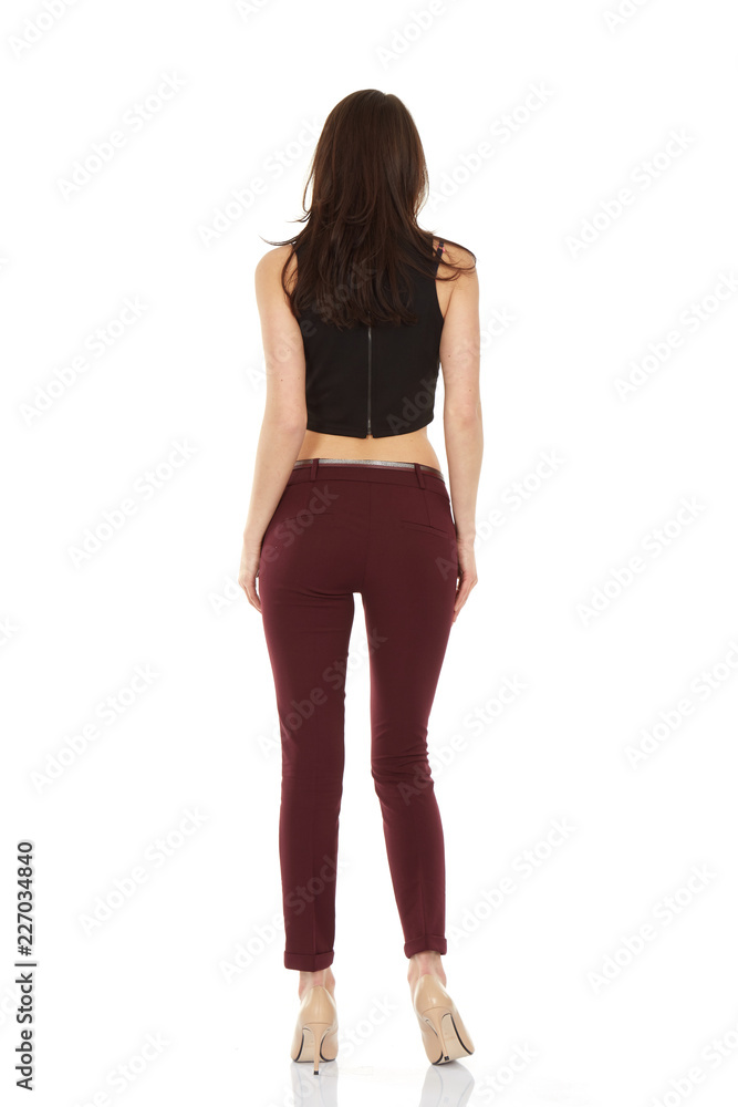 back view of woman on white background back view of woman on white background