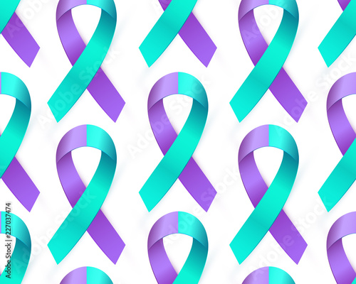 3d Purple blue ribbon seamless pattern for Suicide Prevention Awareness