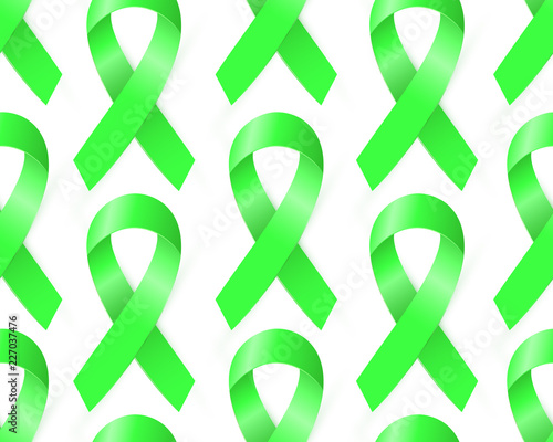 3d Green Awareness ribbon seamless pattern for Organ Transplant and Organ Donation, Scoliosis, Mental health