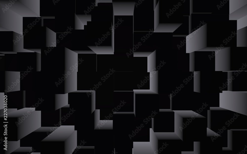 Abstract dark elegant cube geometric background. Chaotically advanced rectangular bars. 3D Rendering, 3D illustration Abstract dark elegant cube geometric background. Chaotically advanced rectangular bars. 3D Rendering, 3D illustration
