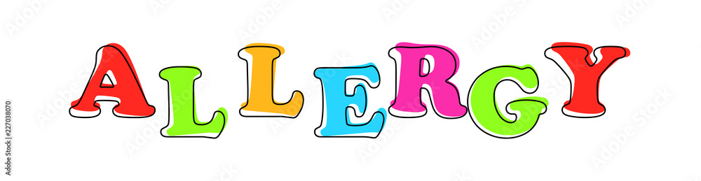 Allergy - multicolored cartoon text on white background Allergy - multicolored cartoon text on white background