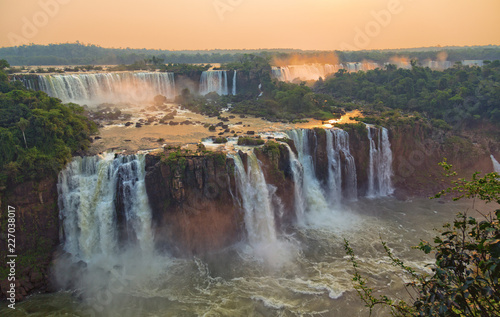 Iguazu falls at sunset 